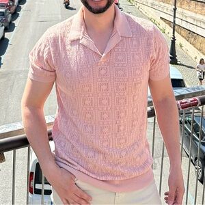 Hollister Men's Light Pink Crochet Polo